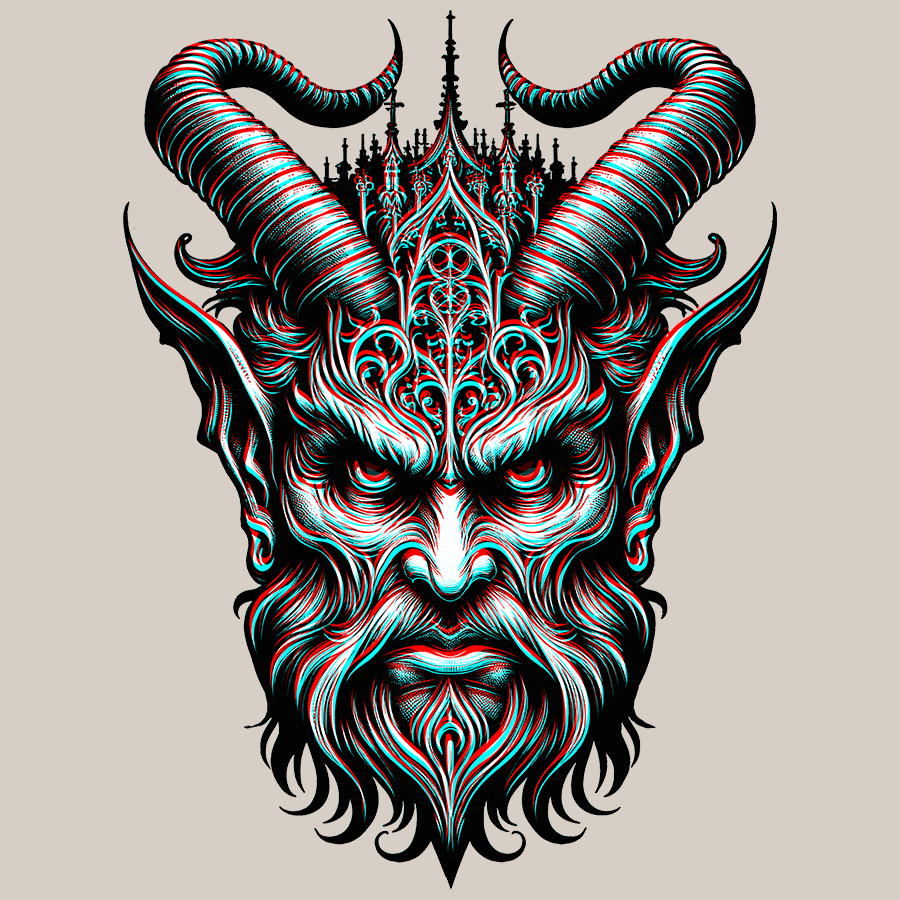 Demon Head - 3D Off-Register - Premium T-Shirt