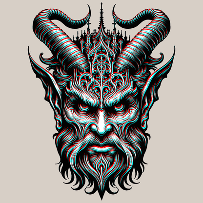 Demon Head - 3D Off-Register - Premium T-Shirt